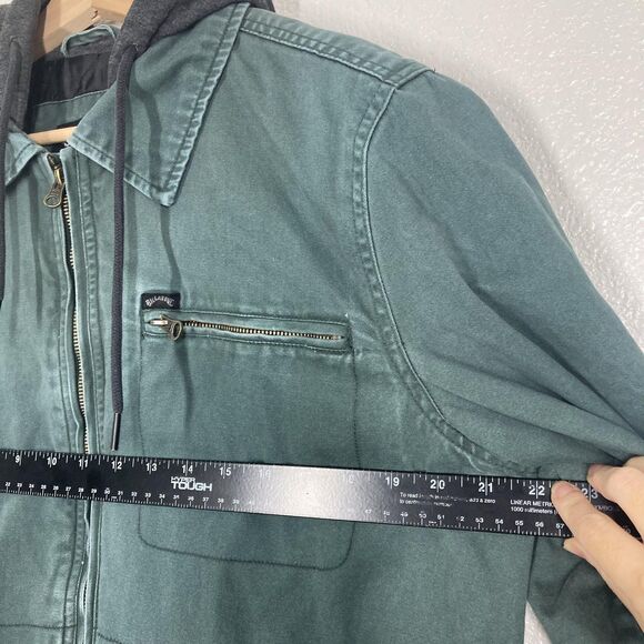 Billabong Barlow Jacket Mens Medium Green Hooded Canvas Zip Front Quilted Lined - Picture 9 of 16